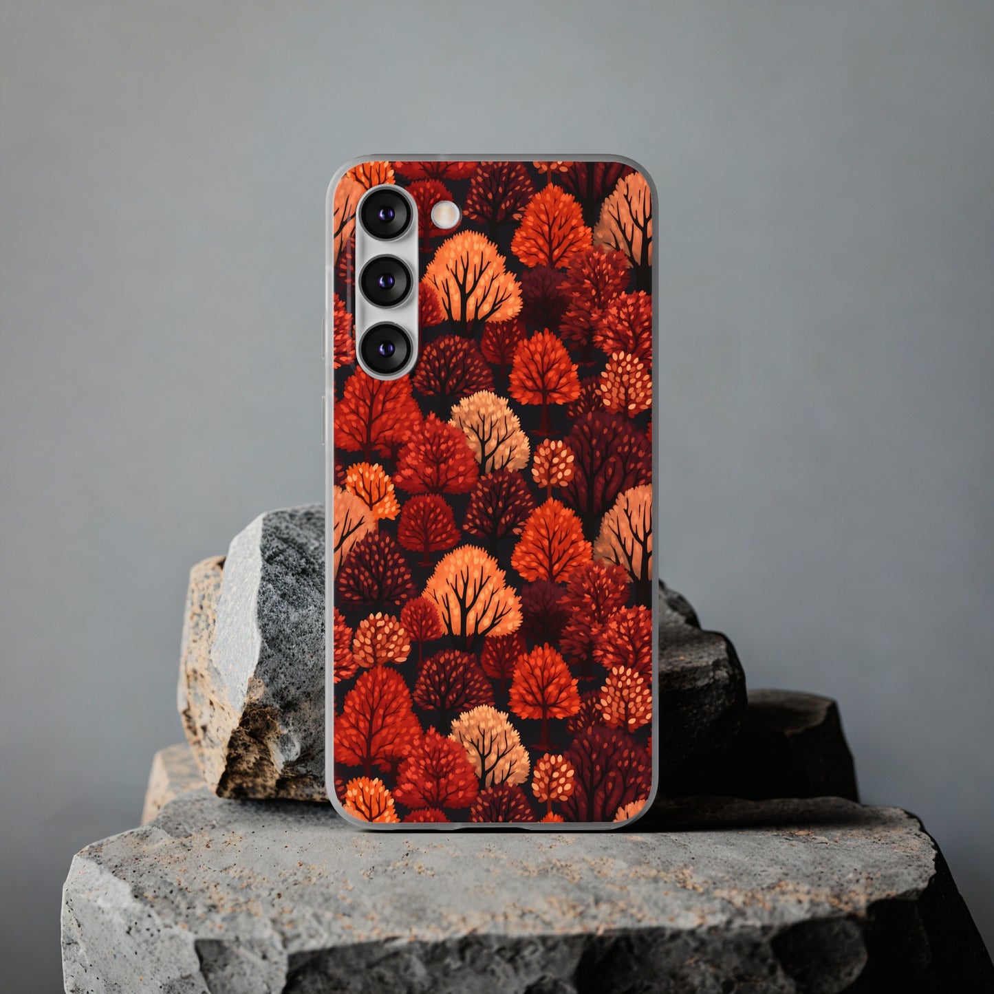 Crimson Forest: Autumn Trees in Vibrant Detail - Flexible Phone Case