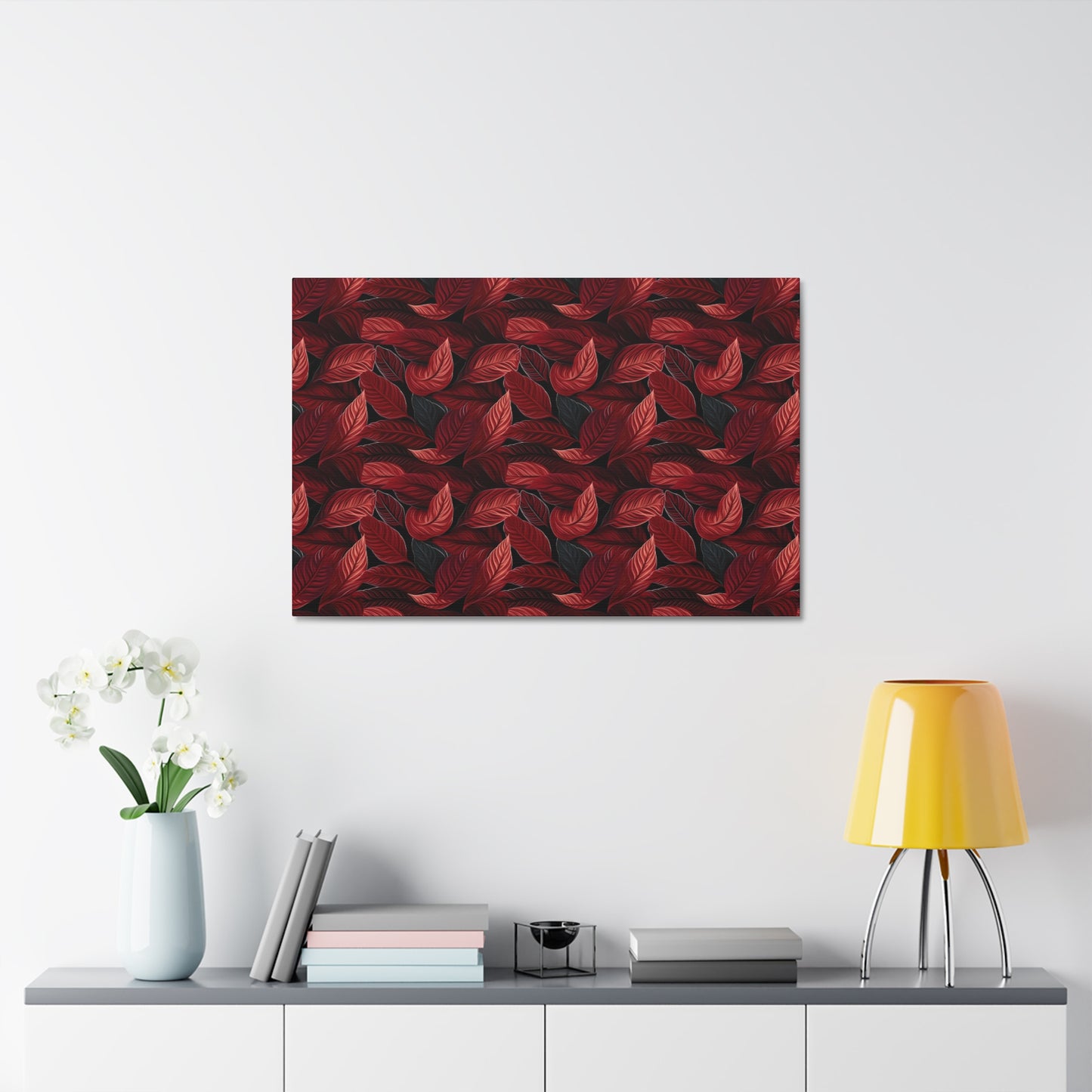 Scarlet Whispers: Lush Autumn Colours in Botanical Bliss - Satin Canvas, Stretched