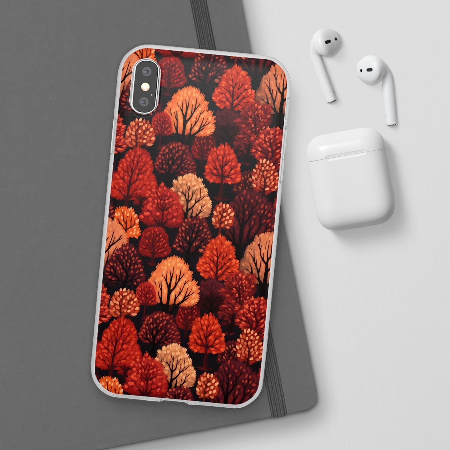 Crimson Forest: Autumn Trees in Vibrant Detail - Flexible Phone Case