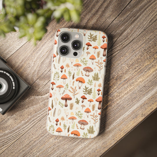 Mushroom Haven - Autumnal Tones Botanical illustration - Flexible Phone Case