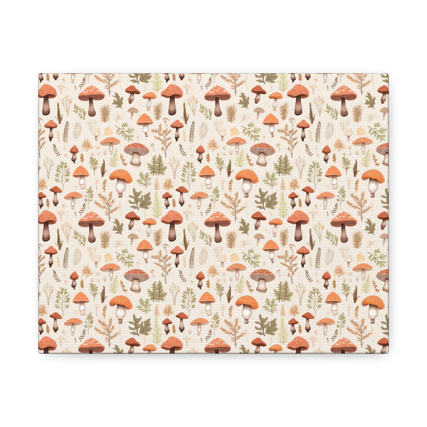 Mushroom Haven: Autumnal Tones Botanical Illustration - Satin Canvas, Stretched