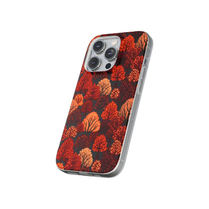 Crimson Forest: Autumn Trees in Vibrant Detail - Flexible Phone Case