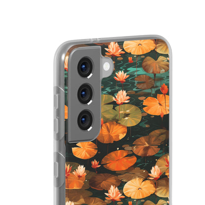 Orange Lotus Whisper: Autumn on the Water - Flexible Phone Case