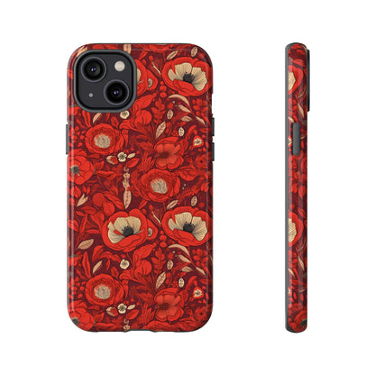 Radiant Spring Blossoms Tough Phone Case - Vibrant Red Floral Design