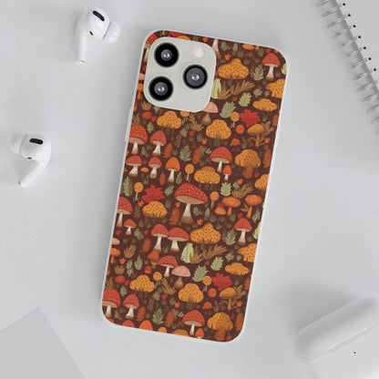 Autumn Spore Wonderland: Enchanting Mushroom and Leaf Designs - Flexible Phone Case