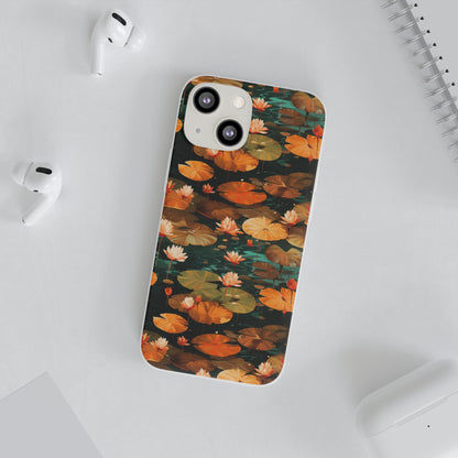 Orange Lotus Whisper: Autumn on the Water - Flexible Phone Case