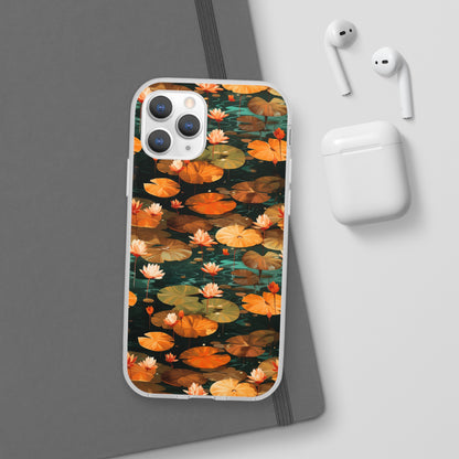 Orange Lotus Whisper: Autumn on the Water - Flexible Phone Case