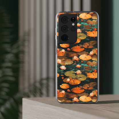 Orange Lotus Whisper: Autumn on the Water - Flexible Phone Case