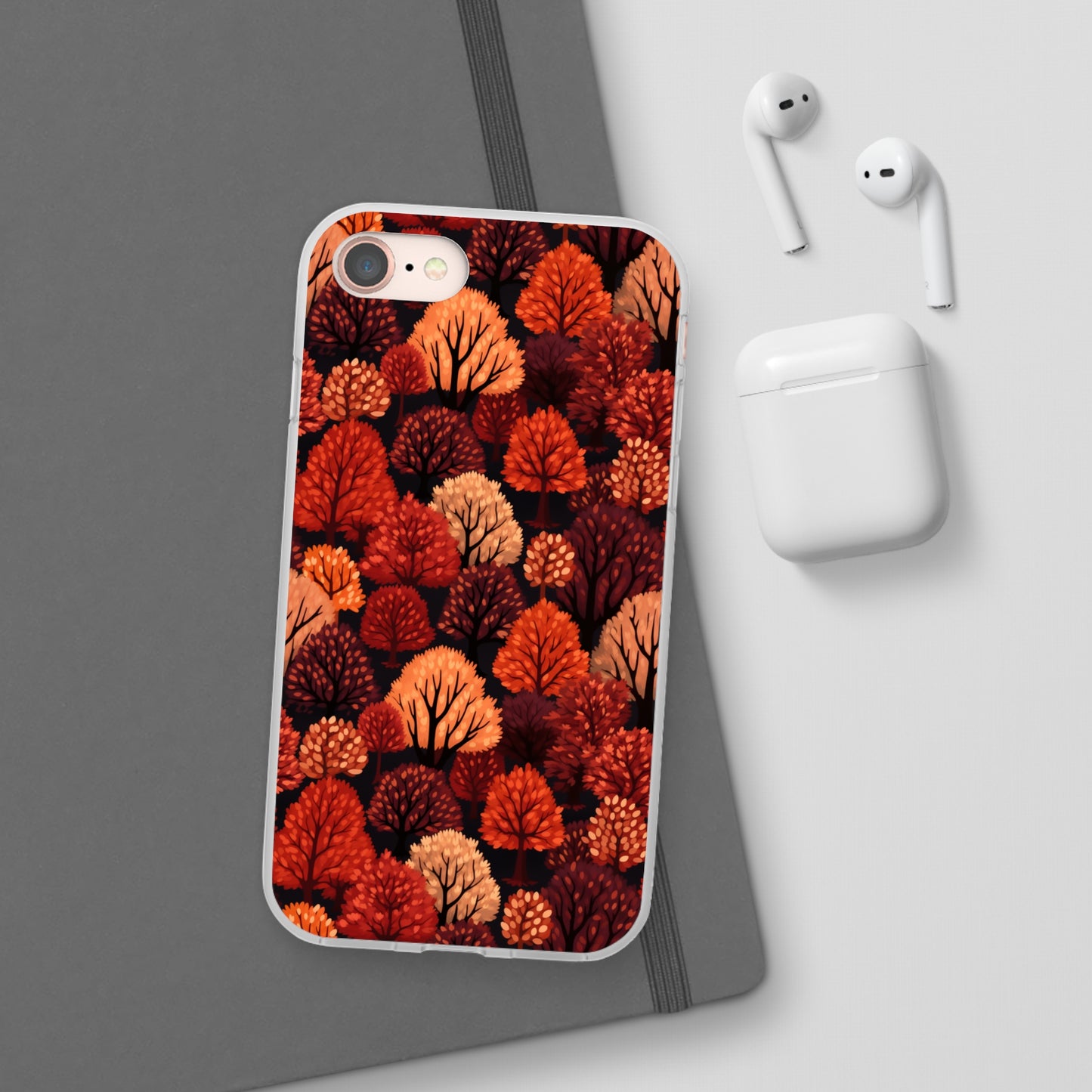 Crimson Forest: Autumn Trees in Vibrant Detail - Flexible Phone Case