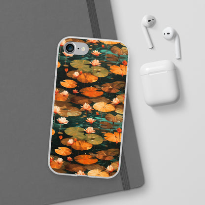 Orange Lotus Whisper: Autumn on the Water - Flexible Phone Case