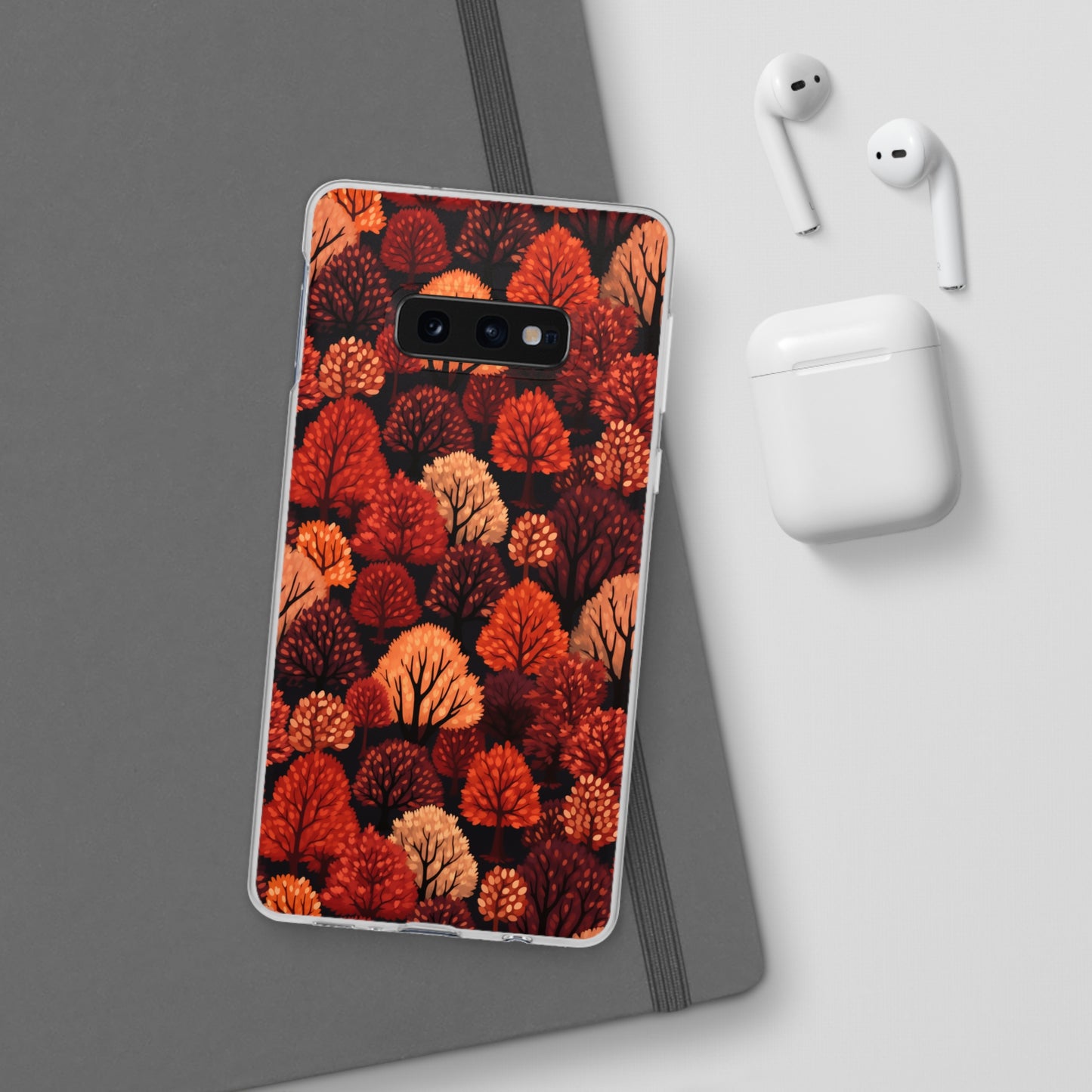 Crimson Forest: Autumn Trees in Vibrant Detail - Flexible Phone Case