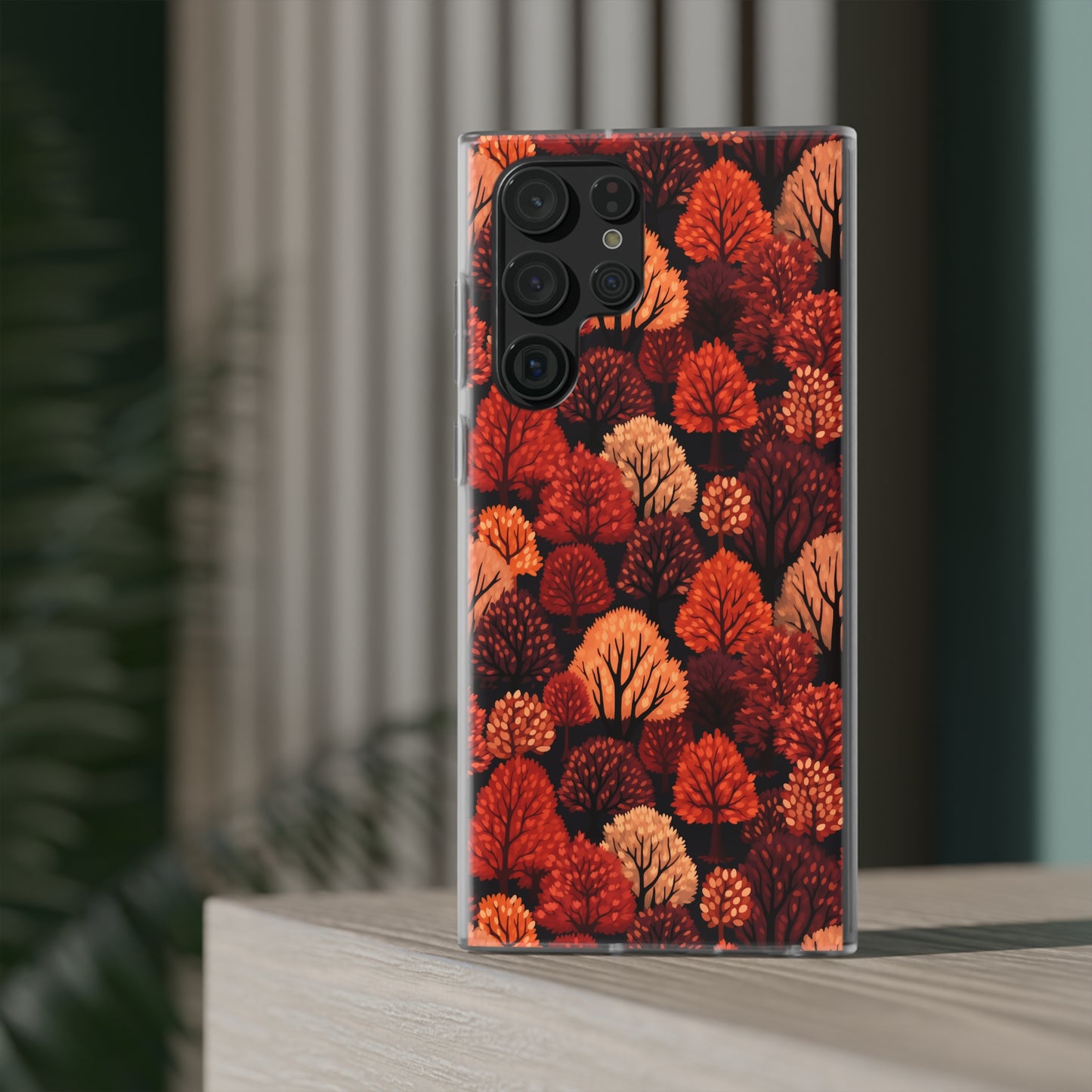 Crimson Forest: Autumn Trees in Vibrant Detail - Flexible Phone Case