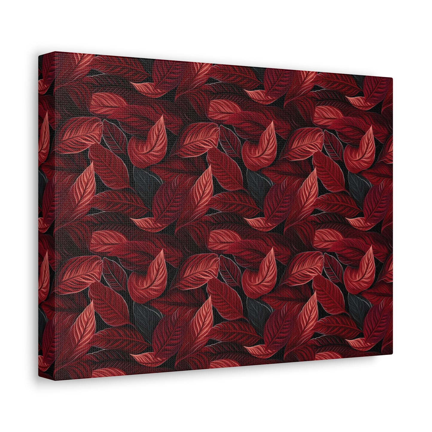 Scarlet Whispers: Lush Autumn Colours in Botanical Bliss - Satin Canvas, Stretched