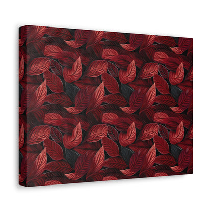 Scarlet Whispers: Lush Autumn Colours in Botanical Bliss - Satin Canvas, Stretched