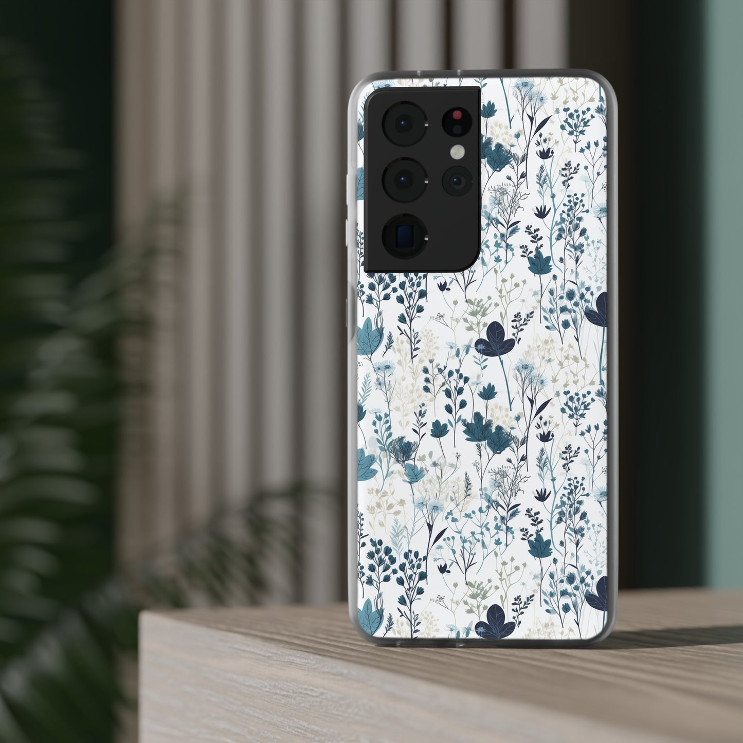 Serene Blue Wildflower Phone Case - Elegant White Background Design - Spring Collection - Flexi Cases Phone Case Pattern Symphony Samsung Galaxy S21 Ultra with gift packaging  