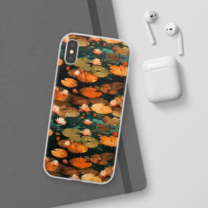 Orange Lotus Whisper: Autumn on the Water - Flexible Phone Case