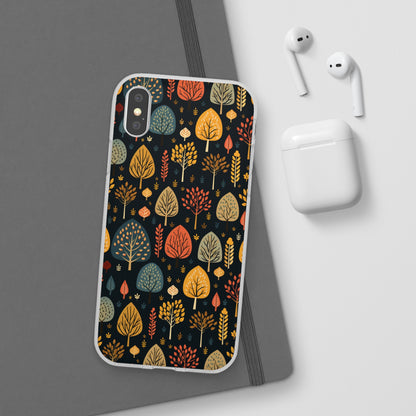 Mid-Century Mosaic: Dappled Leaves and Folk Imagery - Flexible Phone Case