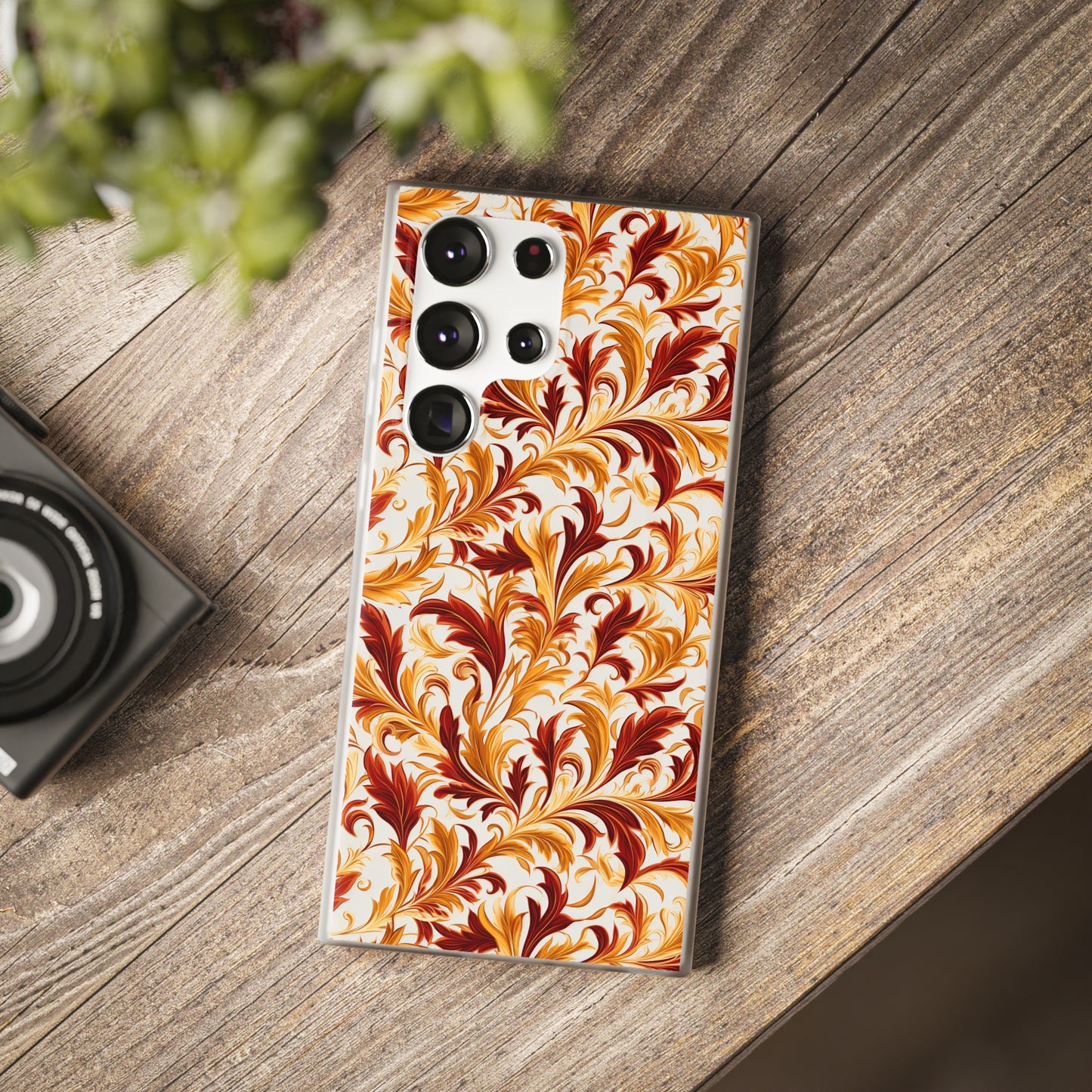 Swirling Autumn: Vortexes of Fall Foliage in Gold and Bronze - Flexible Phone Case