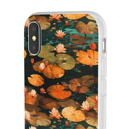 Orange Lotus Whisper: Autumn on the Water - Flexible Phone Case