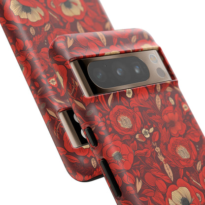 Radiant Spring Blossoms Tough Phone Case - Vibrant Red Floral Design