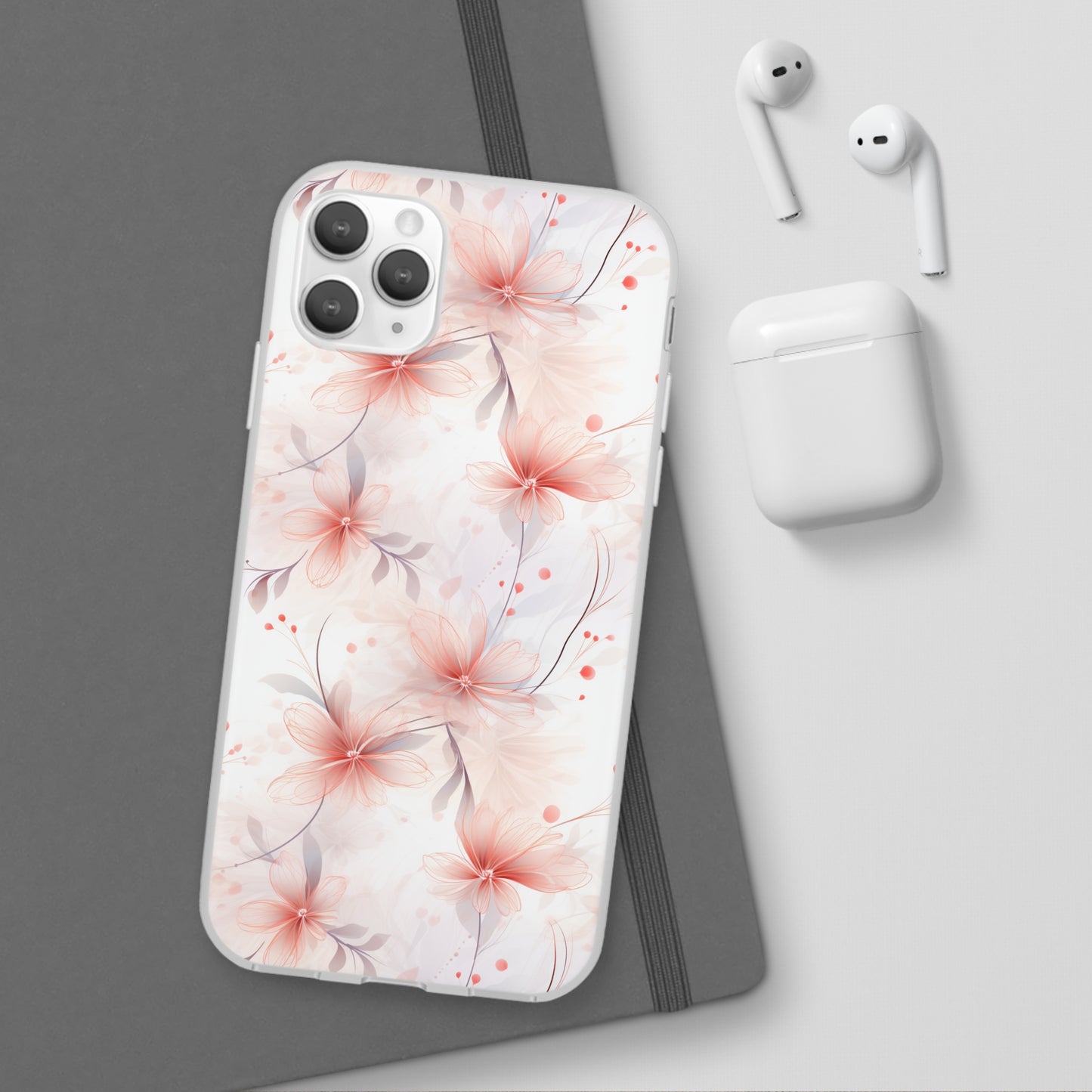 Whispering Petals: Subtle Grey & Pastel Red Gradient Phone Case