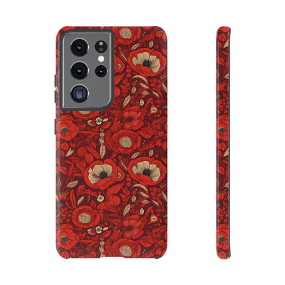 Radiant Spring Blossoms Tough Phone Case - Vibrant Red Floral Design