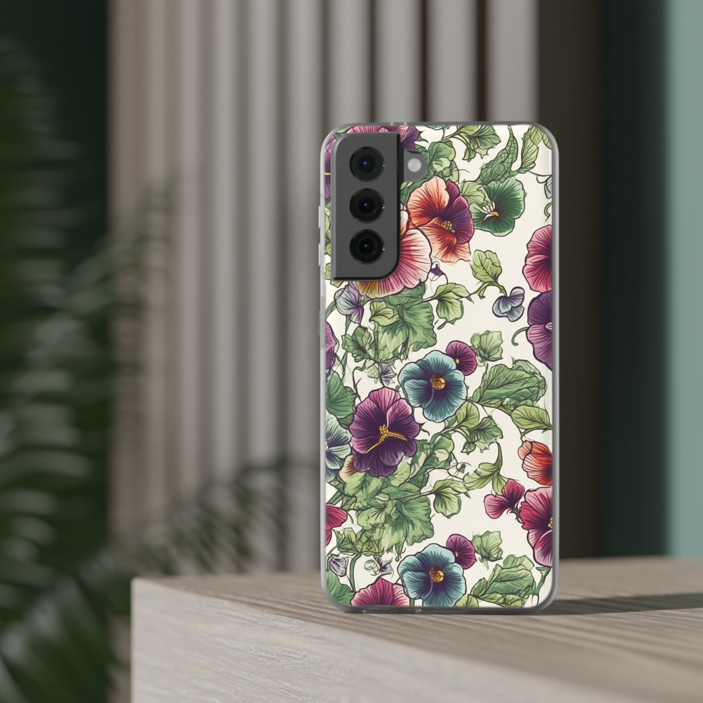 Watercolour Pansy Phone Case - Delicate Floral Elegance - Spring Collection - Flexi Cases Phone Case Pattern Symphony Samsung Galaxy S21 with gift packaging  