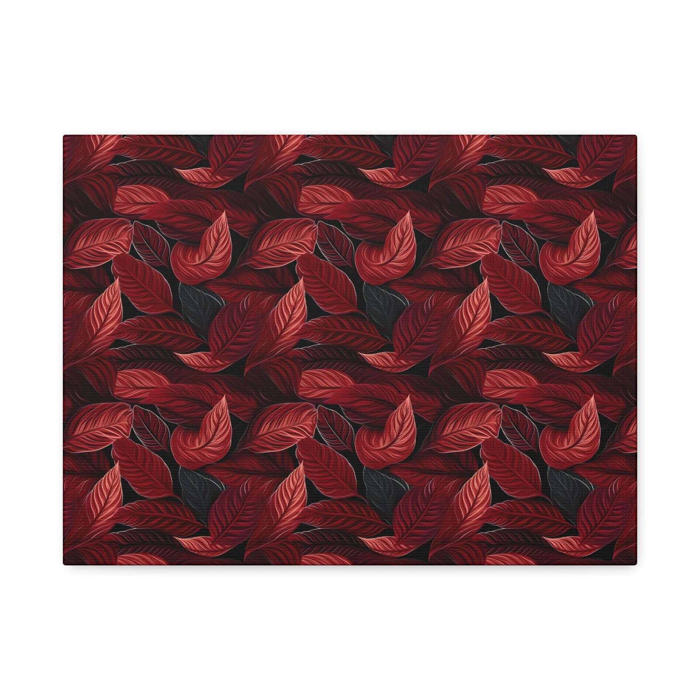 Scarlet Whispers: Lush Autumn Colours in Botanical Bliss - Satin Canvas, Stretched