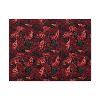 Scarlet Whispers: Lush Autumn Colours in Botanical Bliss - Satin Canvas, Stretched