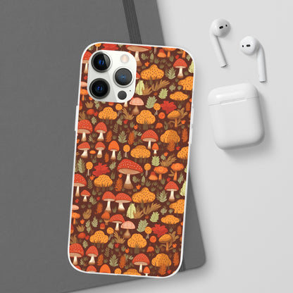 Autumn Spore Wonderland: Enchanting Mushroom and Leaf Designs - Flexible Phone Case