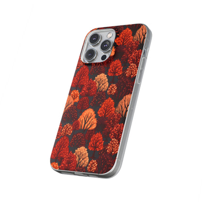 Crimson Forest: Autumn Trees in Vibrant Detail - Flexible Phone Case