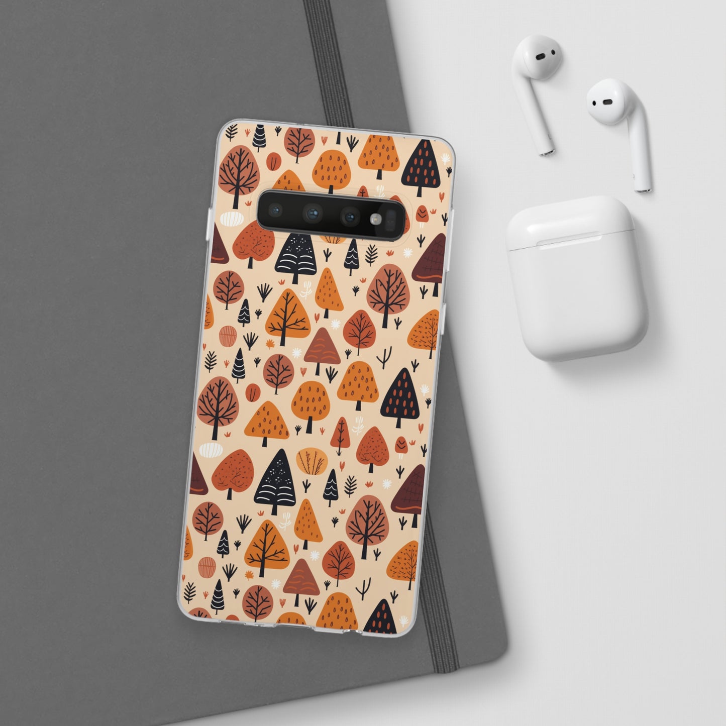 Terracotta Tree Tapestry: A Playful Autumn Mosaic - Flexible Phone Case