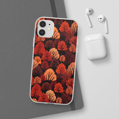 Crimson Forest: Autumn Trees in Vibrant Detail - Flexible Phone Case