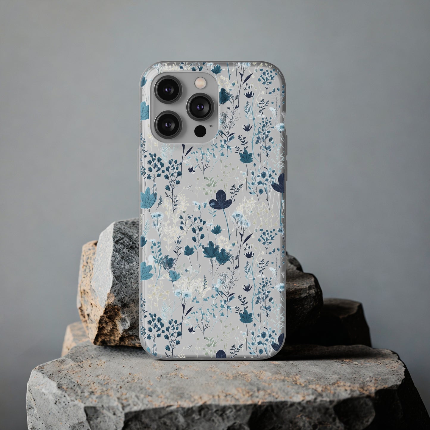 Serene Blue Wildflower Phone Case - Elegant White Background Design - Spring Collection - Flexi Cases Phone Case Pattern Symphony   