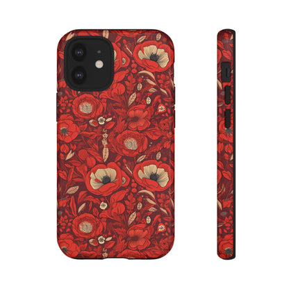 Radiant Spring Blossoms Tough Phone Case - Vibrant Red Floral Design