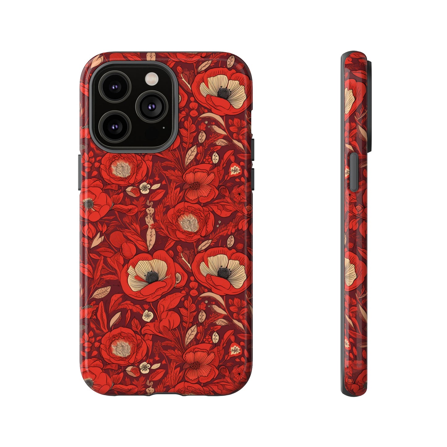 Radiant Spring Blossoms Tough Phone Case - Vibrant Red Floral Design