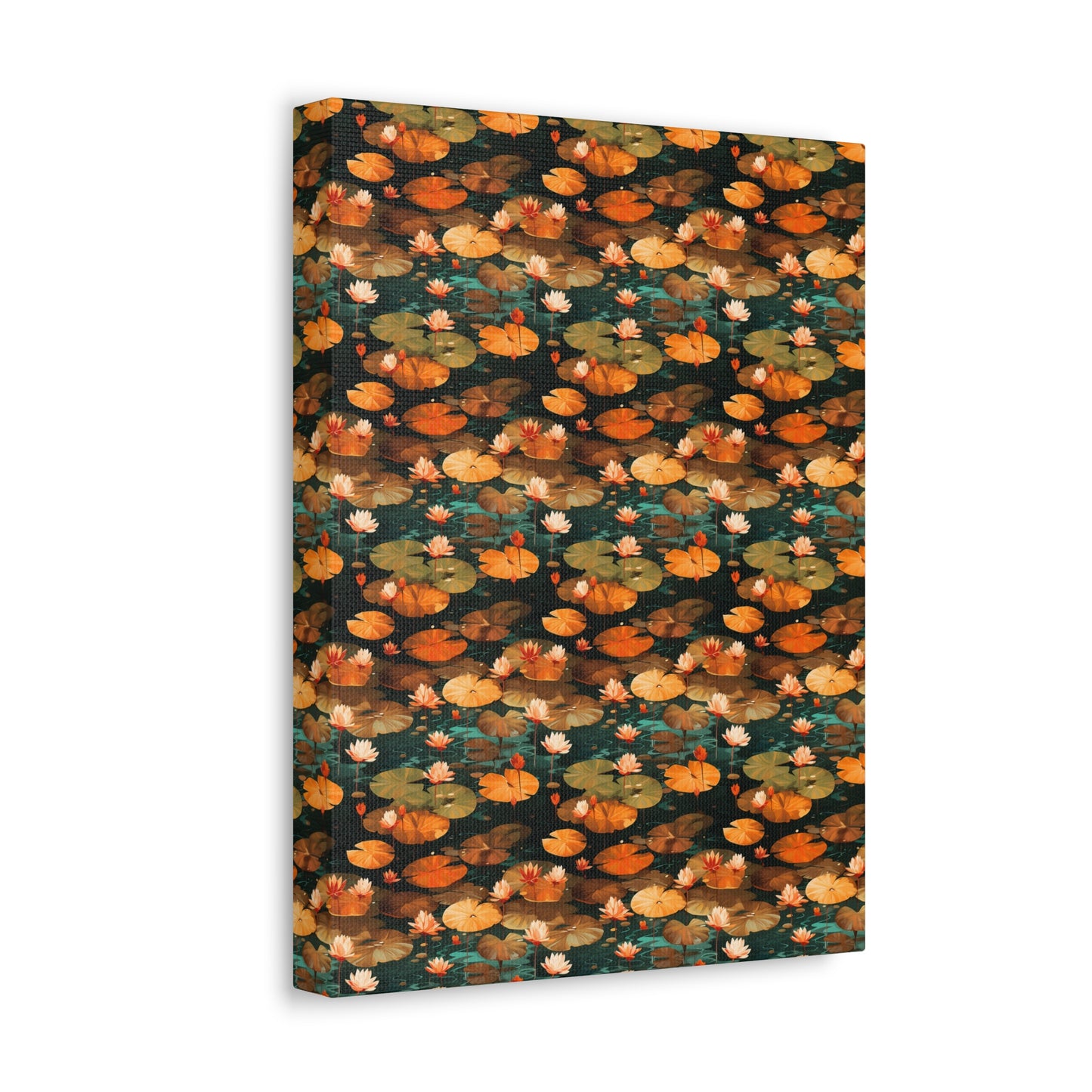 Orange Lotus Whisper: Autumn on the Water - Satin Canvas, Stretched