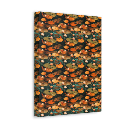 Orange Lotus Whisper: Autumn on the Water - Satin Canvas, Stretched