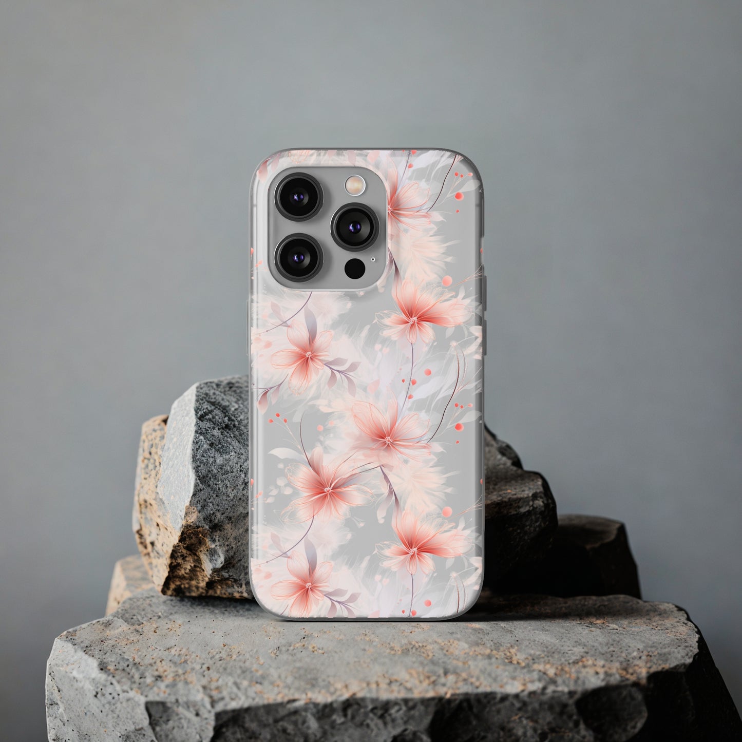 Whispering Petals: Subtle Grey & Pastel Red Gradient Phone Case