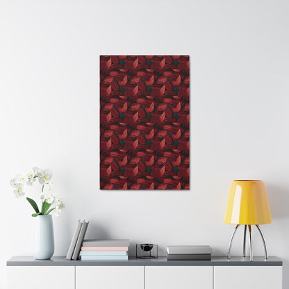 Scarlet Whispers: Lush Autumn Colours in Botanical Bliss - Satin Canvas, Stretched