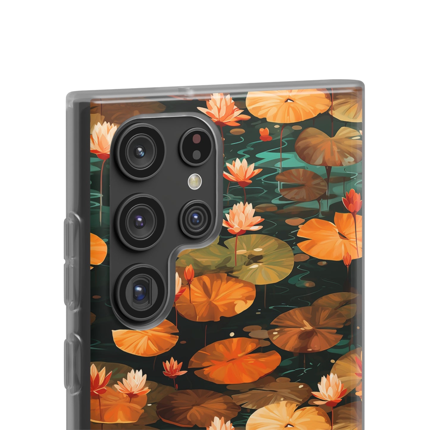 Orange Lotus Whisper: Autumn on the Water - Flexible Phone Case