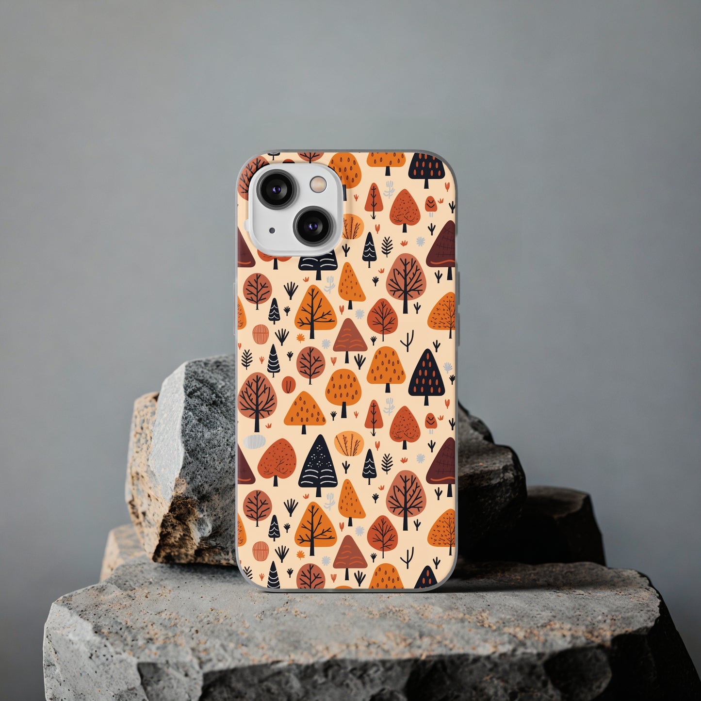 Terracotta Tree Tapestry: A Playful Autumn Mosaic - Flexible Phone Case