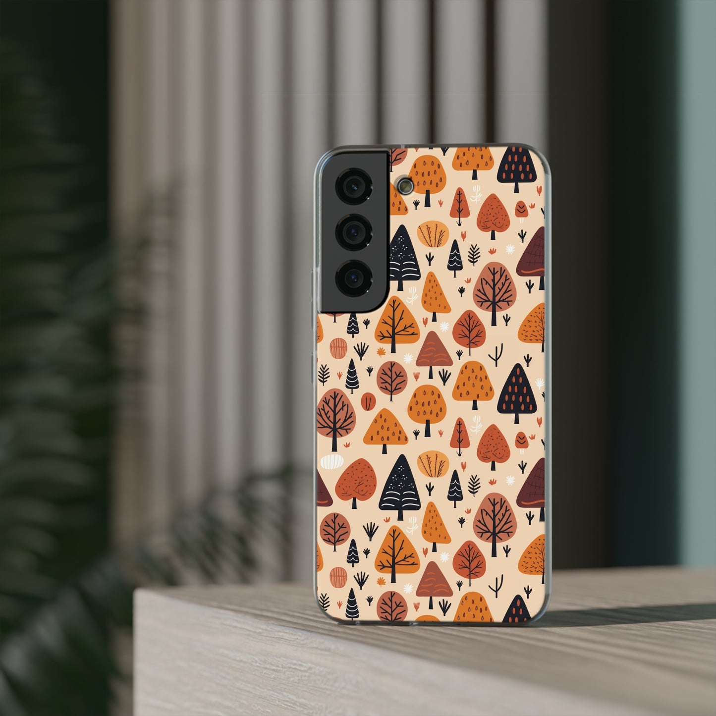 Terracotta Tree Tapestry: A Playful Autumn Mosaic - Flexible Phone Case