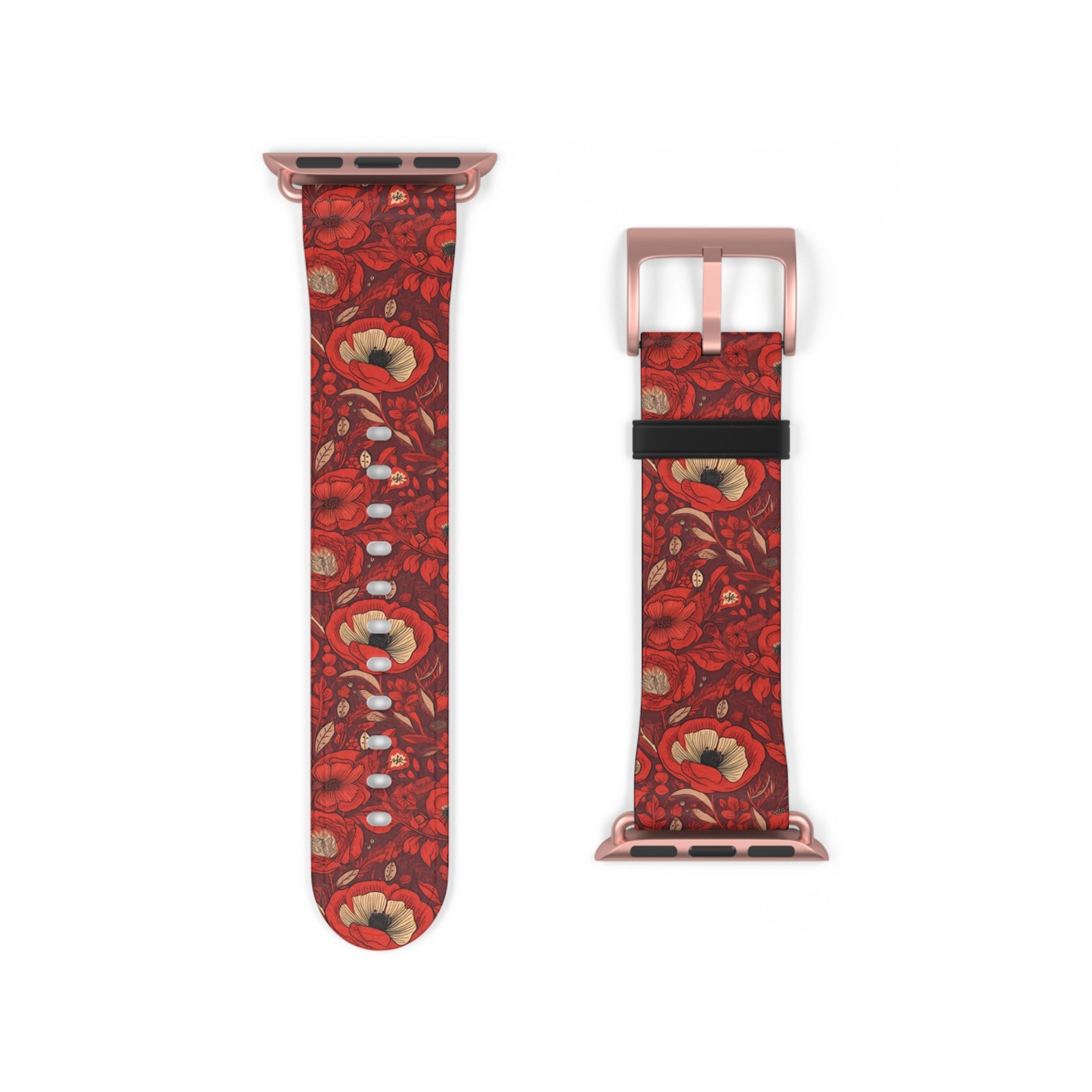 Radiant Spring Blossoms - Vibrant Red Floral Design - Apple Watch Strap