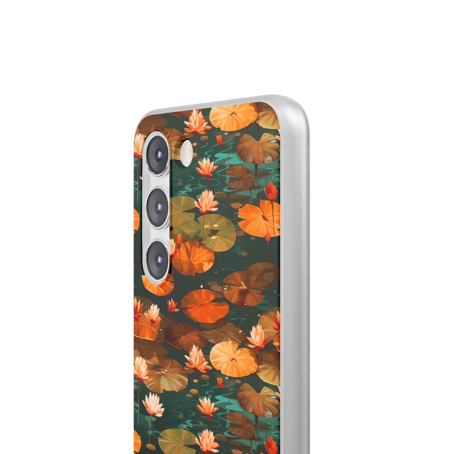 Orange Lotus Whisper: Autumn on the Water - Flexible Phone Case