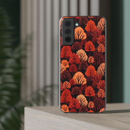 Crimson Forest: Autumn Trees in Vibrant Detail - Flexible Phone Case