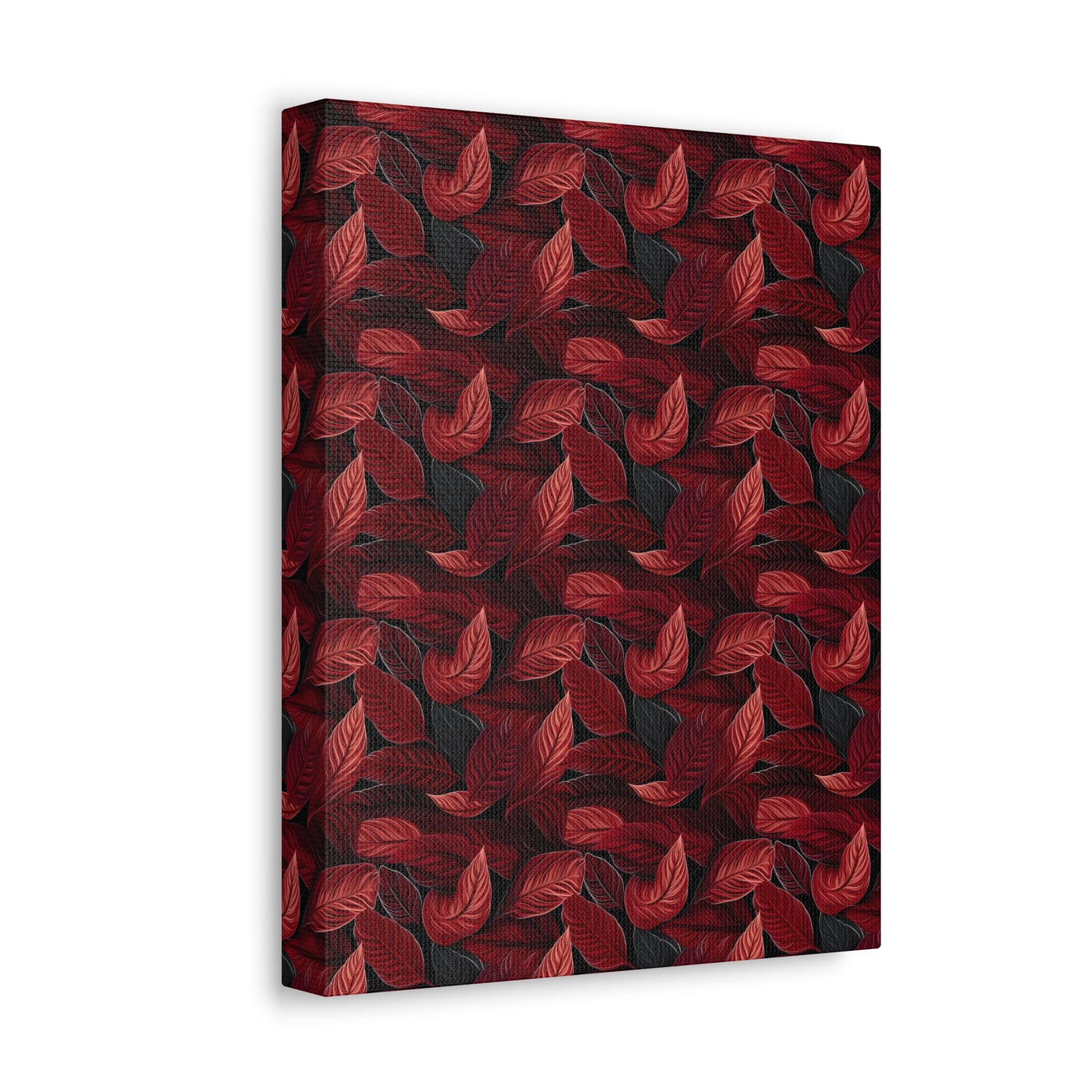 Scarlet Whispers: Lush Autumn Colours in Botanical Bliss - Satin Canvas, Stretched