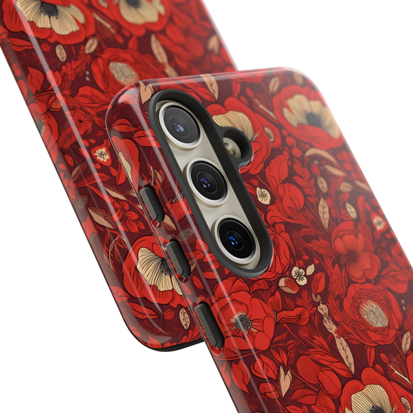 Radiant Spring Blossoms Tough Phone Case - Vibrant Red Floral Design