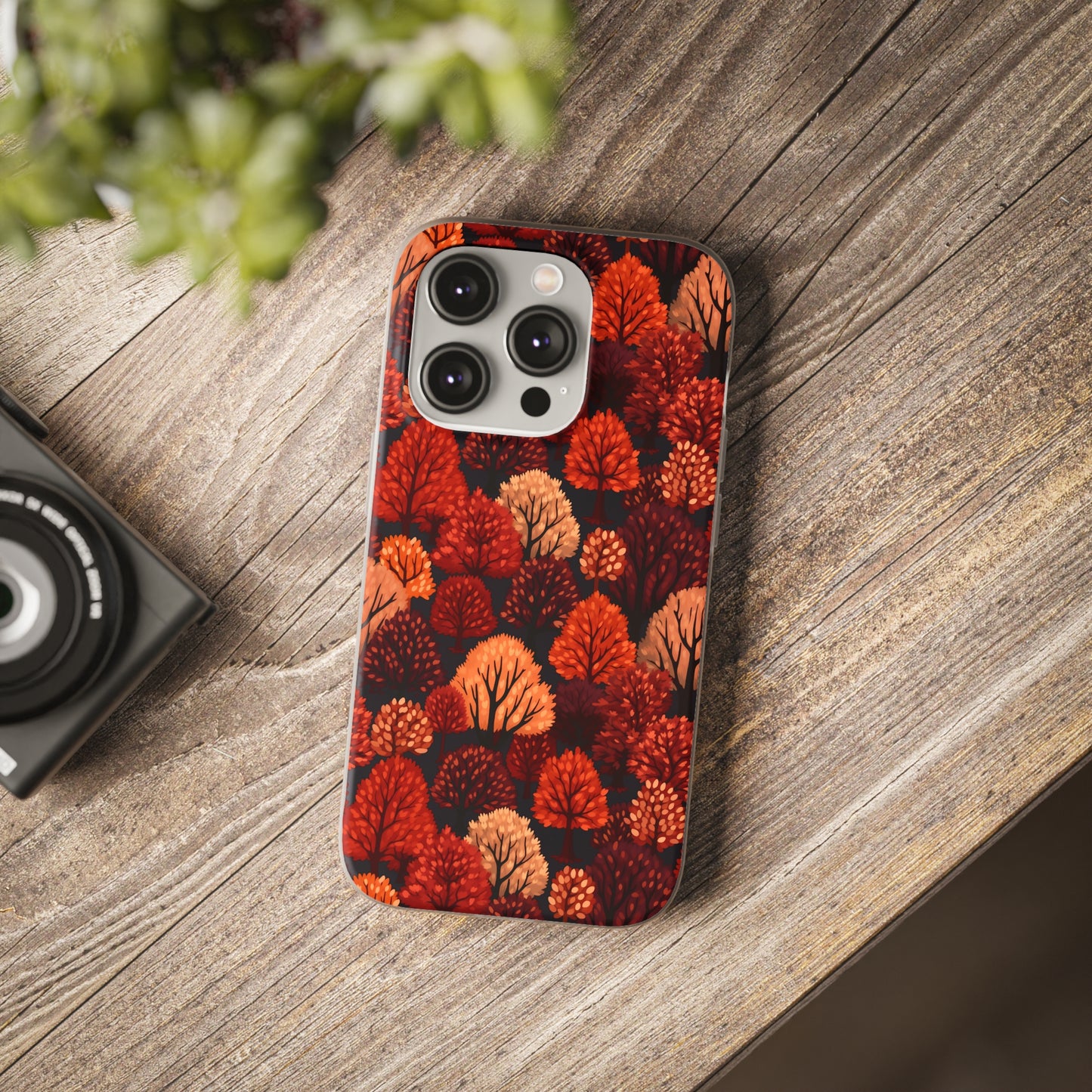 Crimson Forest: Autumn Trees in Vibrant Detail - Flexible Phone Case