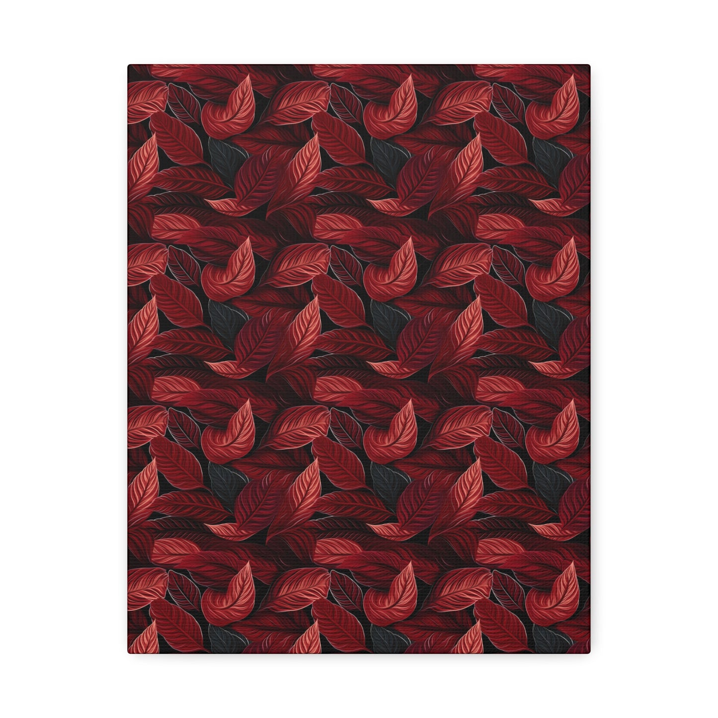 Scarlet Whispers: Lush Autumn Colours in Botanical Bliss - Satin Canvas, Stretched